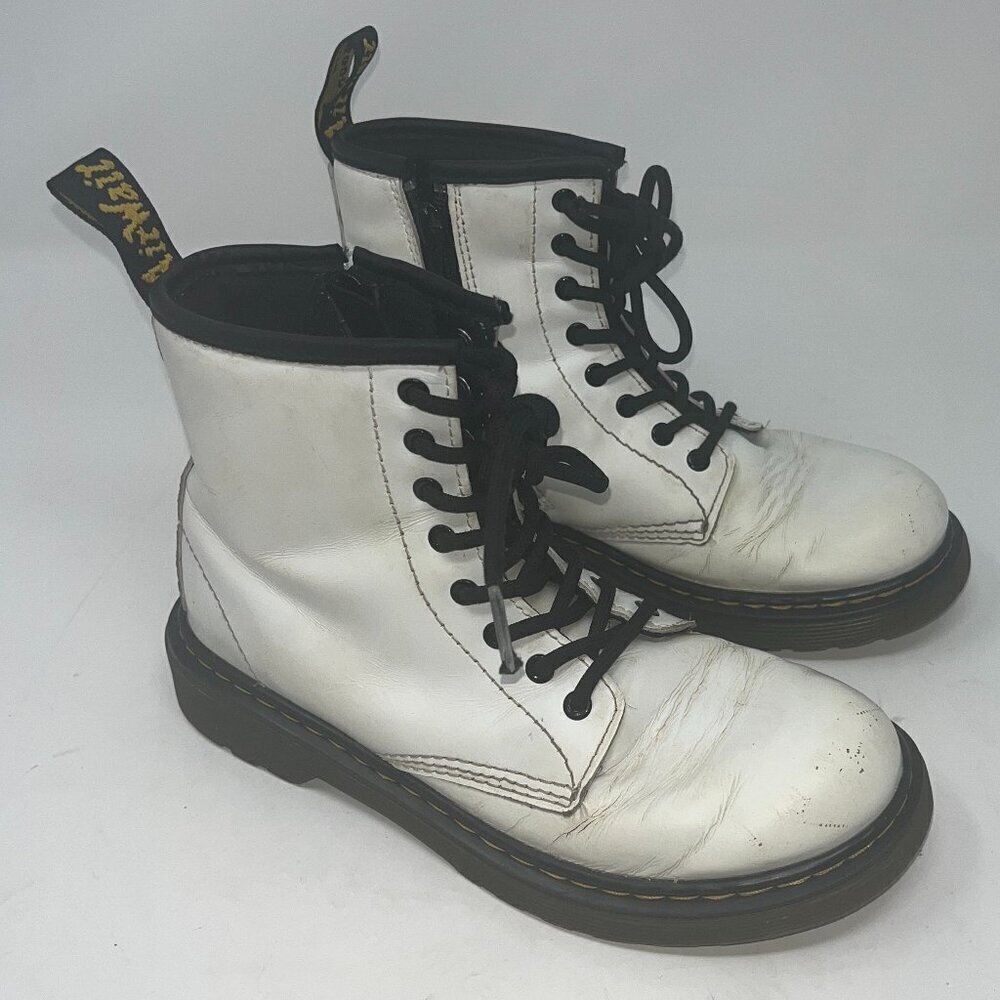 Dr. Martens combat boots kids 3 white lace up pre-worn